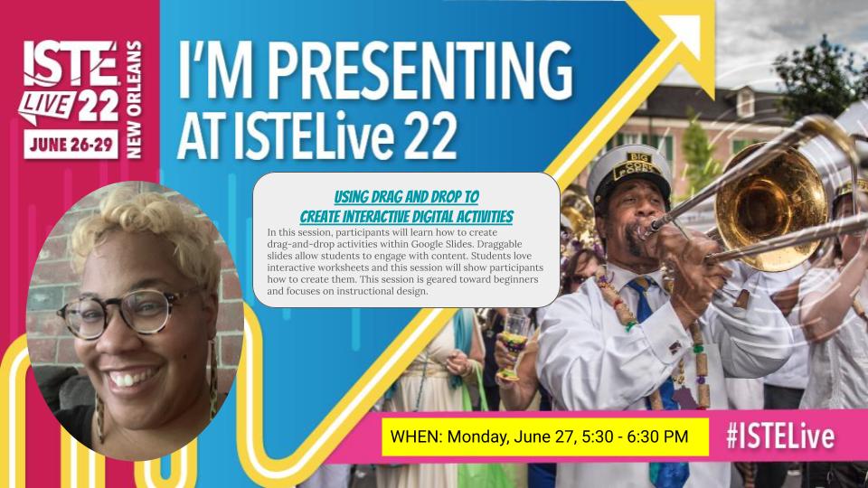 BlakeBasics's tweet photo. It's my first time attending and presenting @iste Live this year and I am over the moon excited.
REGISTER TODAY➡https://t.co/aMCp0tSZI0

#googlecertifiedtrainer #istelive #blackeducator #allthingstech #conference #techlove #googleslides #growwithgoogle #presenter #edtech  #tech https://t.co/7wqG8ClADG