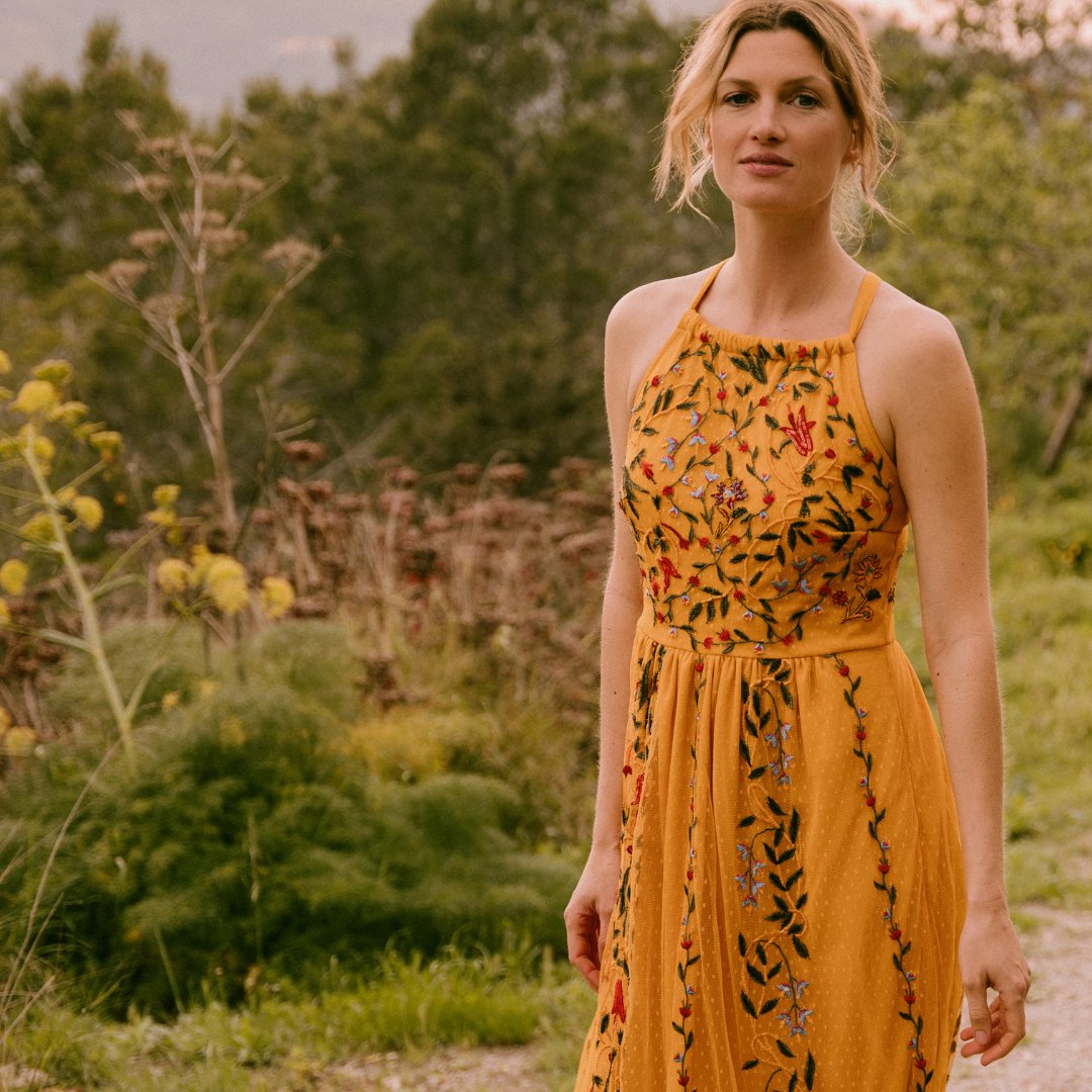 Monsoon on X: Meet Harlow. Our sunset yellow halter dress is