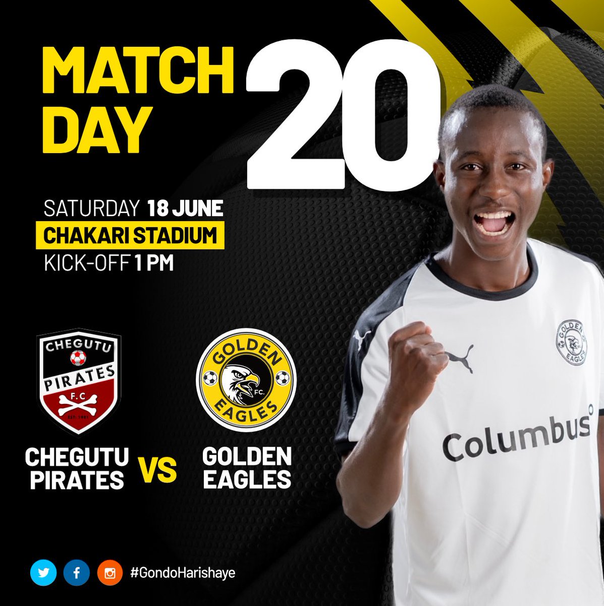 We’re back in action and it’s a lunchtime kick-off away to Chegutu Pirates.. 

The match will be played in Chakari. 

#GondoHarishaye🦅