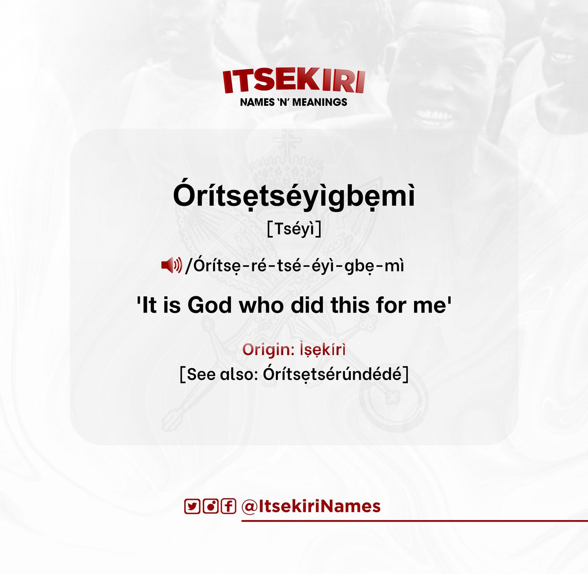 Itsekirinames's tweet photo. Who else is the doer of all things, if not Órítsẹ? 😊 
Know a Tséyì? What can you say about him/her?
Tag them or anyone who’d like this name. 💫 

Follow us for more!
#ItsekiriNames
#WarriKingdom https://t.co/UVqKPao29s