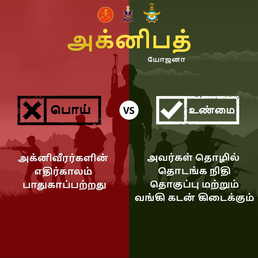 annamalai_k's tweet photo. Agnipath

உண்மை அறிவோம். 

பொய்களுக்கு இடம் கொடுக்க வேண்டாம்! 

#AgnipathScheme https://t.co/FacPXUi8Mk