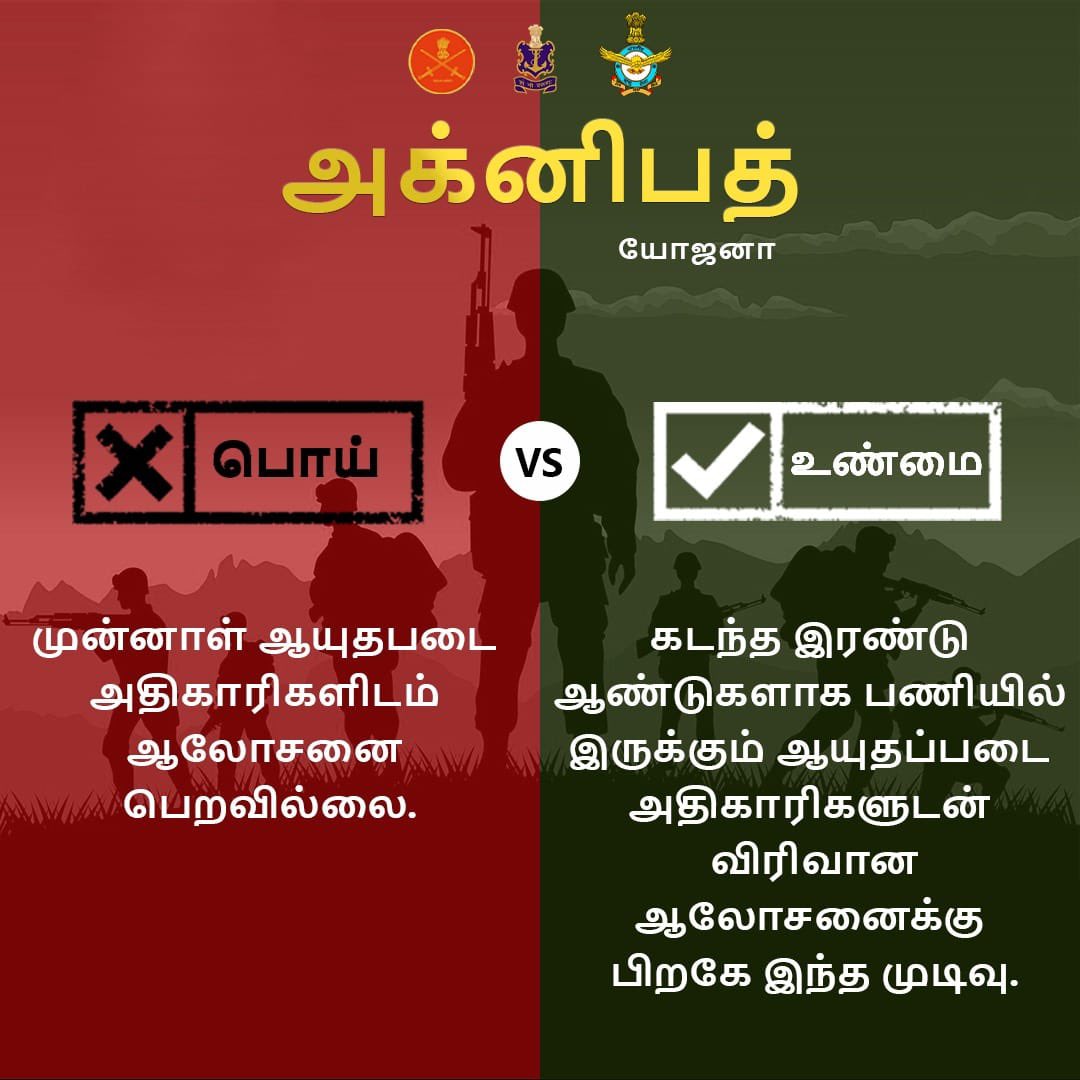 annamalai_k's tweet photo. Agnipath

உண்மை அறிவோம். 

பொய்களுக்கு இடம் கொடுக்க வேண்டாம்! 

#AgnipathScheme https://t.co/FacPXUi8Mk