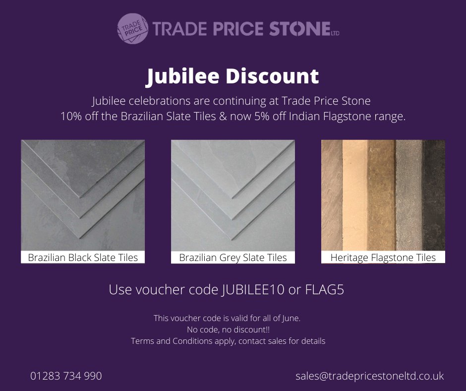 tradepricestone's tweet photo. Queens Jubilee Celebrations continue at Trade Price Stone #naturalstone #tiles #brazilianslate #wallandfloor #internal #external #interiordesign #outdoorliving #discount https://t.co/t6YgqGgwKT