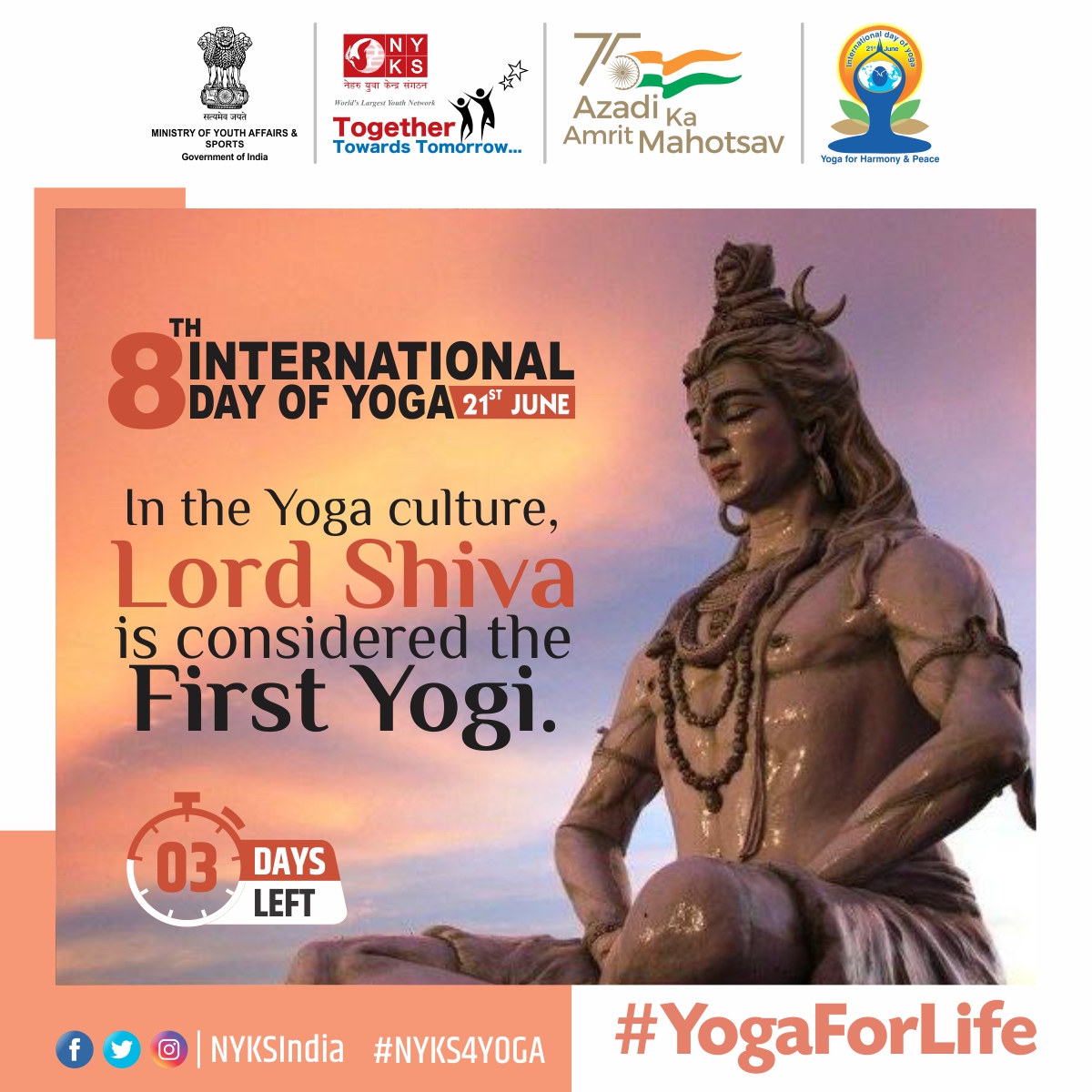 MYBharatHQ's tweet photo. Many would not know that Lord Shiva is considered the Adi Yogi, that is the father and founder of Yoga. He is the foremost among the Yogis and the first teacher of the science of Yoga.
#lordshiva #firstyogi #NYKS4Yoga #Health #YogaForHumanity #Trending
@moayush @MoHFW_INDIA https://t.co/MrdNHlGyHM