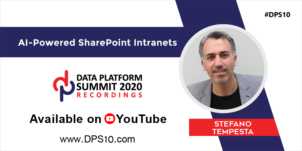 DataAISummit's tweet photo. #DPS2020 Recorded Session: AI-Powered SharePoint Intranets By @stefanotempesta
Watch on-demand: https://t.co/3U3B3AaUhq
Free access to #DPS10 content library: https://t.co/NHRUSaaoQo
RT to spread the word.
#Azure #Analytics #AzureSQL #SQLServer #PowerBI #DPS10 https://t.co/lOtAopBxiv