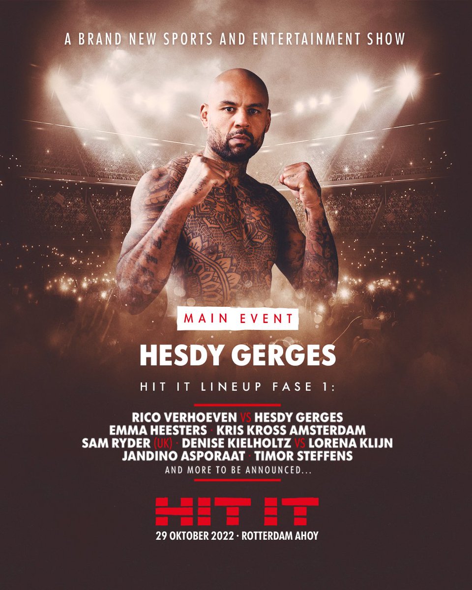thehititshow's tweet photo. Fighter Heart @hesdygerges neemt het zaterdag 29 oktober op tegen @ricoverhoeven. Hesdy wil wat rechtzetten na de laatste clash met Rico! Koop je tickets online via de website. Link in bio. #HITIT https://t.co/g4Af01PYSU
