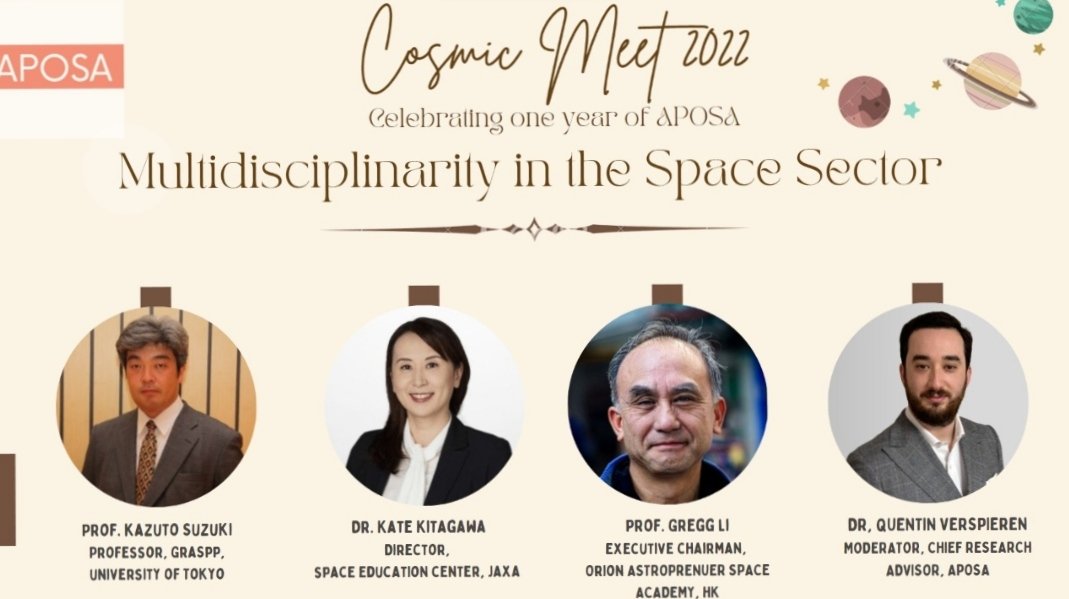 aposacommunity's tweet photo. With Asia Pacific Oceania Space Association (APOSA) celebrating one year, we have arranged a panel discussion as well on 'Multidisciplinarity in the Space Sector' featuring amazing experts within Asia Pacific Oceania! Interested to join and listen to this talk?! 
#spacecommunity https://t.co/RACb7tHTFe