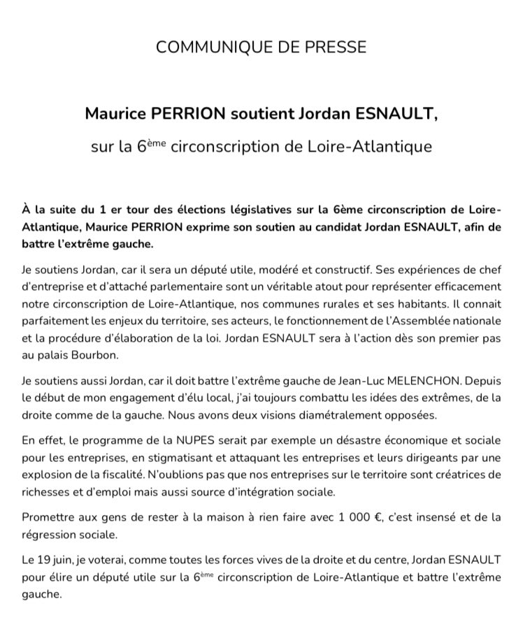 JordanEsnault_'s tweet photo. « Je soutiens Jordan, car il sera un député utile, modéré et constructif. »

Merci à @MauricePerrion, Président de la Communauté de communes du Pays d’Ancenis, Maire de Ligné, pour son soutien important. 

Tous ensemble, pour gagner dimanche ! https://t.co/kkpFPU5DGs