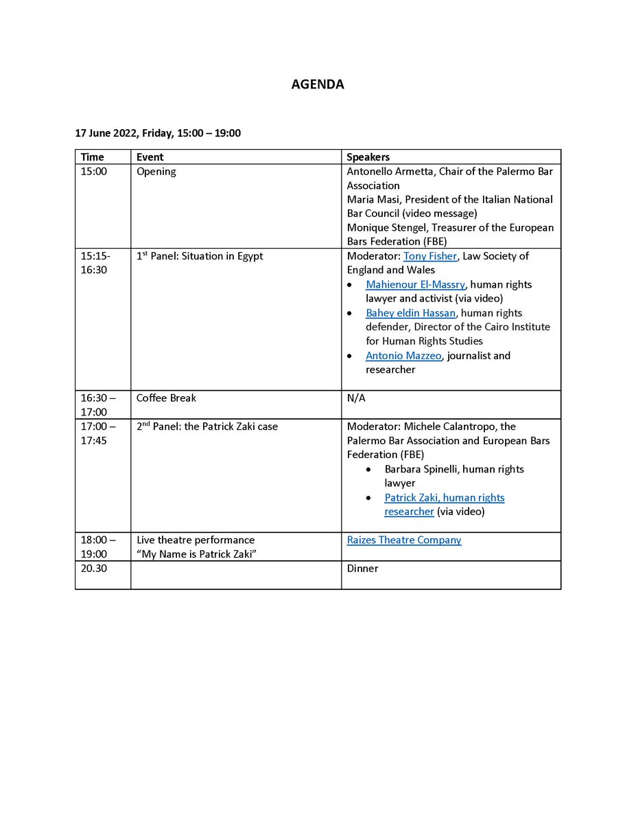 FairTrialDay's tweet photo. 2022 International Fair Trial Day and Ebru Timtik Award event is starting today (in person #Palermo &amp; online). Prominent speakers on Egypt, this year's focus country, includes Prof Philippa Webb, @MahienourE @BaheyHassan @HelenaKennedyQC @Said_Benarbia_  
Please register via👇 https://t.co/IML2jrGOv6