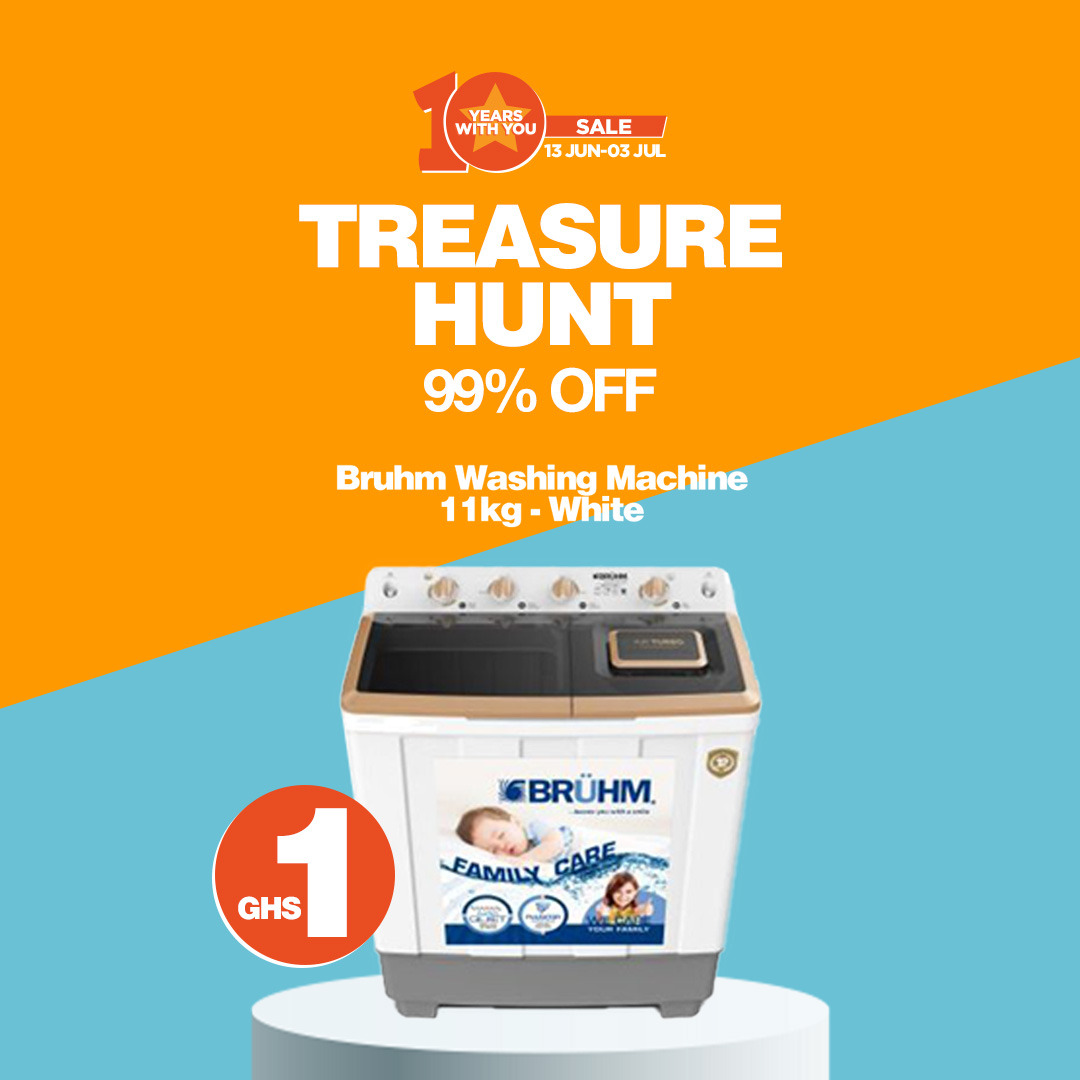 We said it, and we're going to deliver!!! Washing machine for as low as GHC1. Only #Jumia can make this happen. We Dey For You koraa.

Participate in the Treasure Hunt at 9 AM.

No dulling... 

#JumiaGhana #10YearsWithJumia #WashingMachine #TreasureHunt