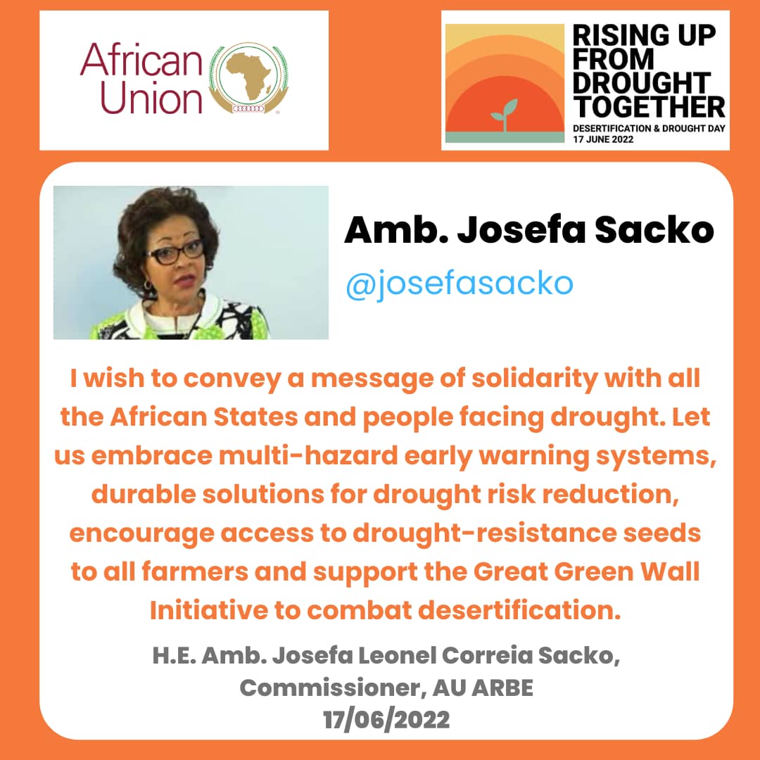 This #DesertificationAndDroughtDay Her Excellency Ambassador @JosefaSacko sends her solidarity message to all countries faced by drought and urging their support to #GreatGreenWall to combat desertification and leverage #MHEWS