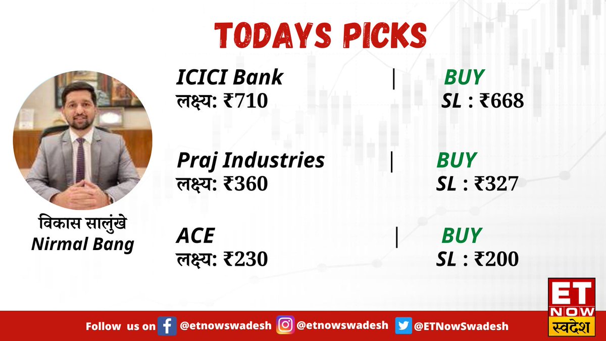 ETNowSwadesh's tweet photo. #MarketWithSwadesh | #Midcap में आज कहां रखें नजर? जानिए #NirmalBang के विकास सालुंखे की #TradingPicks 👇

#ShareMarket #MidcapMasti #ICICIBank #PrajIndustries #ACE @VikasSalunkheNB https://t.co/6iBOYq1SB0