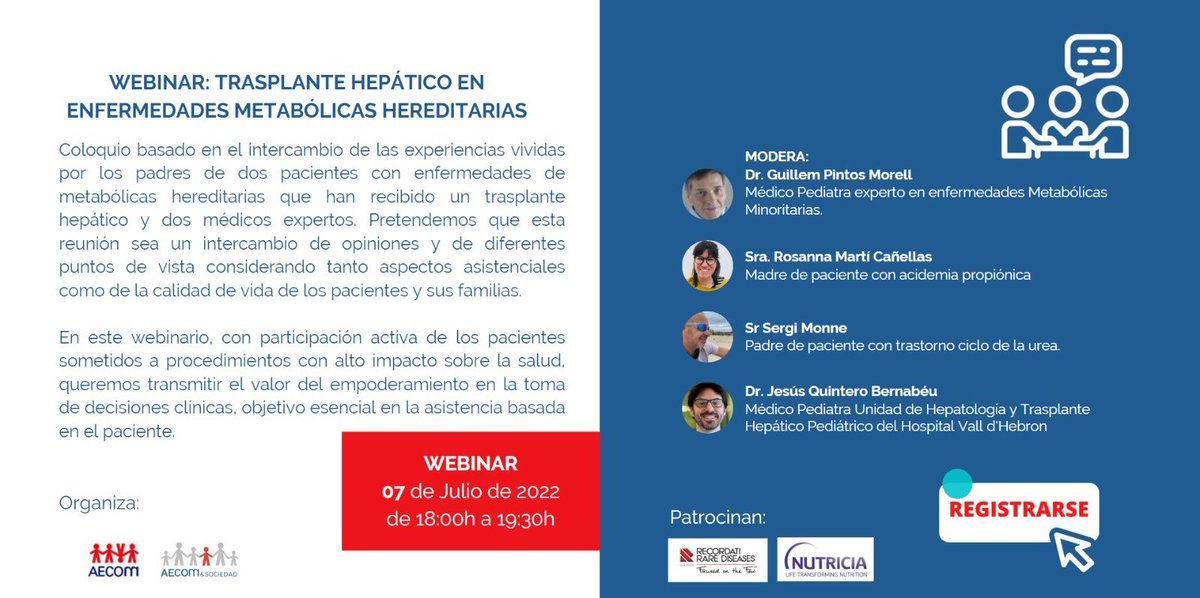 AECOMySociedad's tweet photo. El 7 julio 2022 tendremos la webinar modo coloquio sobre #trasplante #hepatico en #EnfermedadesRaras para inscripciones https://t.co/iDsR0GtOj6 @Metabolicos_es @GA1Familia @AEPMI https://t.co/npSpJf14Hg