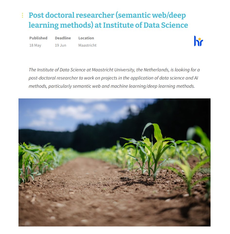 DEADLINE ALERT for our vacancy
"Post-doctoral researcher to work on projects in the application of data science and AI methods"

Got a passion for computer science &amp; agriculture? Then check lnkd.in/e6nExC2C

#umdatascience #datasciencejobs #semanticweb #DeepLearning #AI