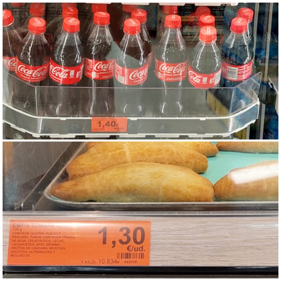 kikefailo's tweet photo. Y que esta claro que las materias primas han subido, y el transporte, y la luz....
Pero subir en una semana 40 céntimos las empanadillas ( un 45% ) y la Coke fría ( la de estantería a 0,95 ) lo veo usurero y poco ético tito Roig.
Hace 15 días almorzaba por 1,15 € 
Hoy 2, 70 € https://t.co/n9UsTF9aok