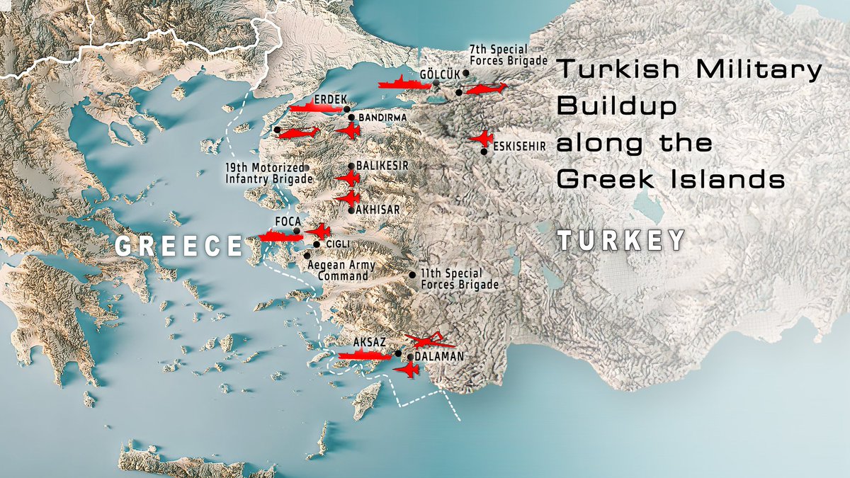 On the first anniversary of the Turkish invasion of Cyprus (July 20, 1975), Turkey formed the so-called Aegean Army and deployed a large landing force along the Greek islands. Now they are openly threatening Greece with war. Check this map: