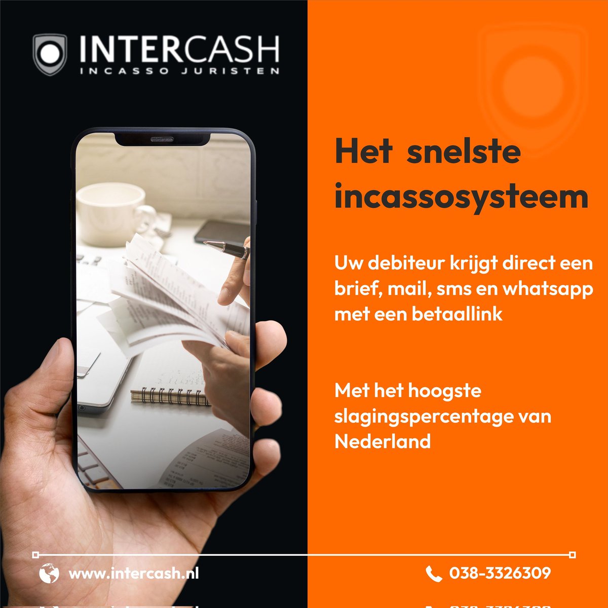 Intercash incasso en juristen int snel en daadkrachtig uw openstaande facturen. Veel vorderingen innen wij al binnen een paar dagen!✅ 

Door een klein team, korte lijnen en persoonlijke aandacht onderscheiden wij ons. Probeer nu gratis uw 1e incasso👉 intercash.nl