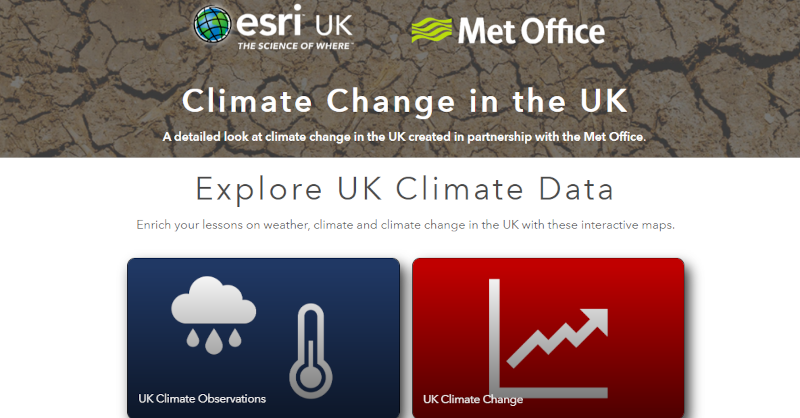 MetOfficeLearn's tweet photo. We collaborated with @esriuk to create a set of free teaching resources, combining our #climate expertise and #UKCP data with their interactive maps &amp; dashboards, for young people to learn more about how climate change will impact their local area