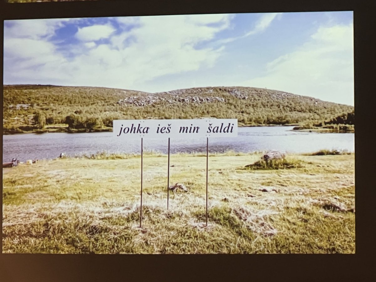 Now Haylee Glasel, Reciprocity and respect: land-based practices in Rájácummá - kiss from border 2017-18.

She looks at Sami art/activism against fishing law along Norway-Finnish border with lines of poetry installed in place.

Land is the question, the answer is land.
