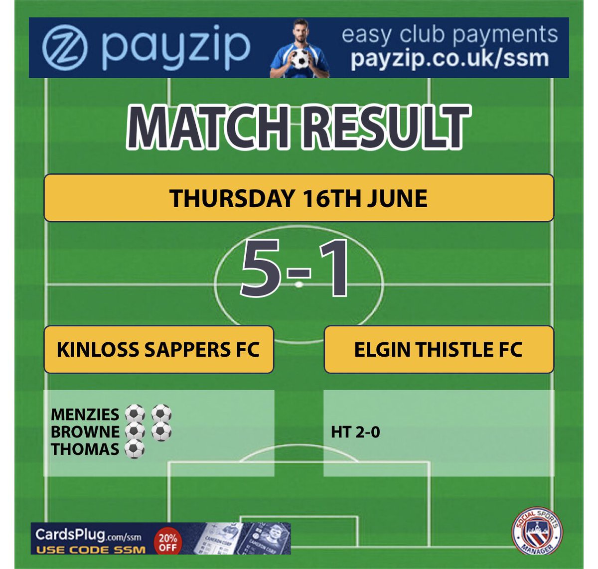 Kinloss_Sappers's tweet photo. 🚨 Menzies and Co leave @ElginThistle Browne and Out 🚨
Thursday nights aren’t for everyone 😉 🦅 🏆
#kinloss #sappers #kinlosssappers #sapperfootball #royalengineers #ForcesMutual #prontoimages #gmsportanalysis #karlskitbag #playerdata https://t.co/oTdnifCtRW