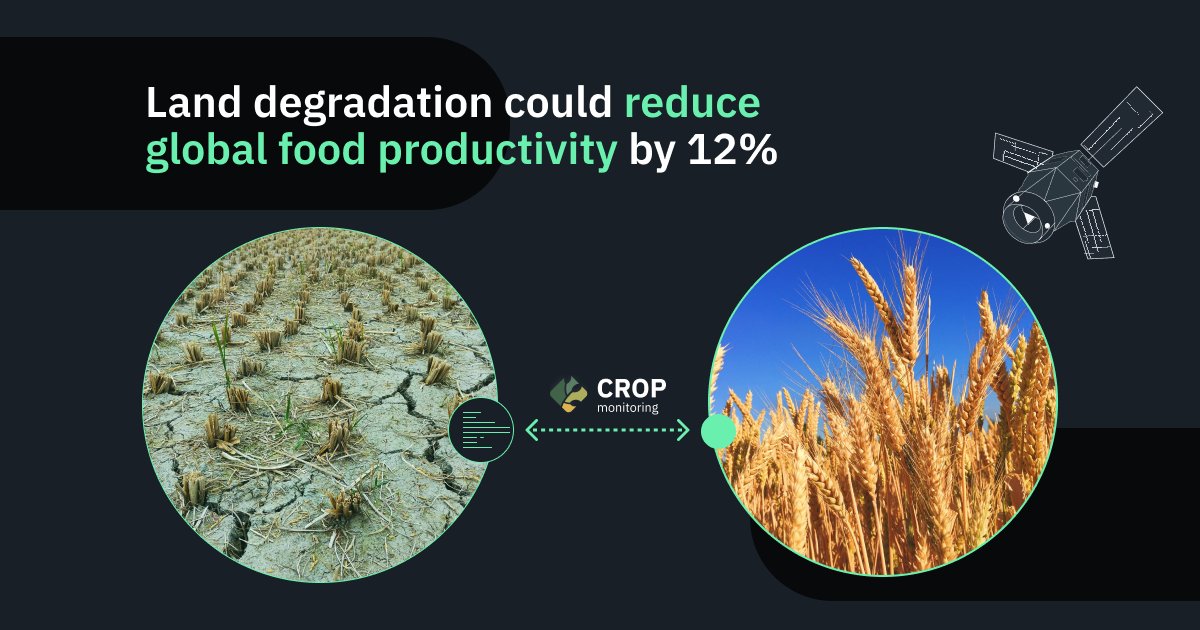 CropMonitoring's tweet image. #LandDegradation could reduce global food productivity by 12%. #SustainableAg alternatives, such as EOS Crop Monitoring, can help improve soil quality, decrease #CarbonEmissions and improve land productivity. Make the switch today: ow.ly/y3jr50JvUTN