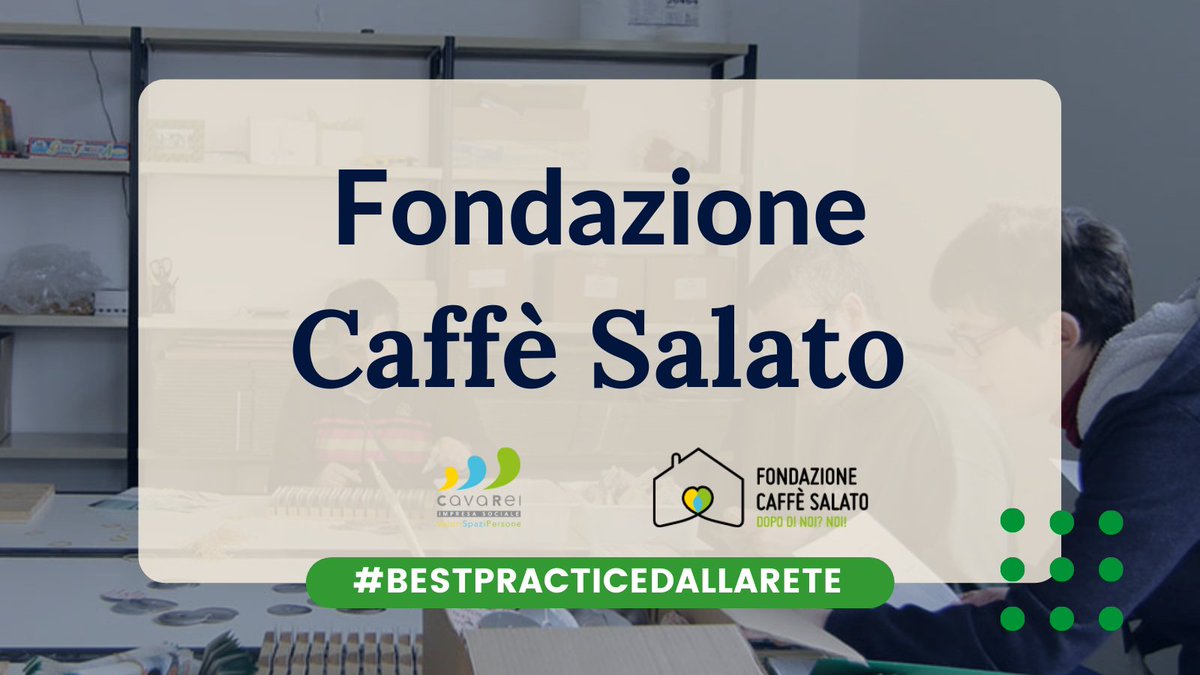 #bestpracticedellarete
🎉A CavaRei è nata #FondazioneCaffèSalato che supporta le famiglie nel durante e dopo di noi.
“Con Caffè Salato,CavaRei ha messo a patrimonio la fiducia costruita nel tempo con le famiglie e le relazioni sviluppate con la comunità " M.Squarzi, Presidente