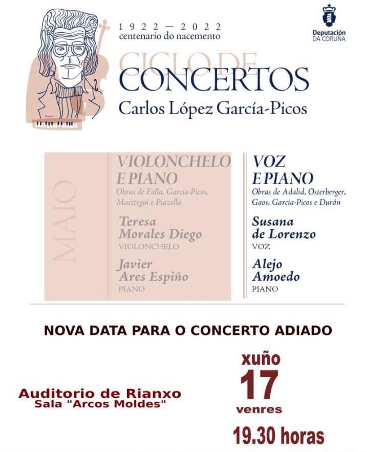 gruporganistrum's tweet photo. Hoxe na sala Arcos Moldes do Auditorio de Rianxo, @AlejoAmoedo coa soprano Susana de Lorenzo. Concerto con motivo do 100 aniversario do nacemento do compositor betanceiro Carlos Lopez García-Picos.
#grupoorganistrum #garciapicos #osterberger #adalid #gaos #duran @javiares https://t.co/0vxQtLnKpC