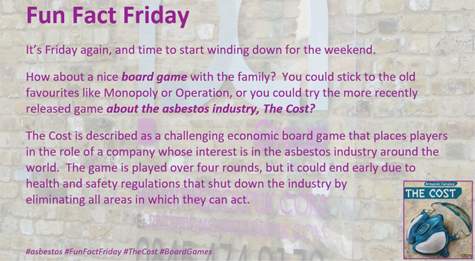 PAGroupUK's tweet photo. #asbestos #FunFactFriday #TheCost #BoardGames https://t.co/AeFsmcNZ1m