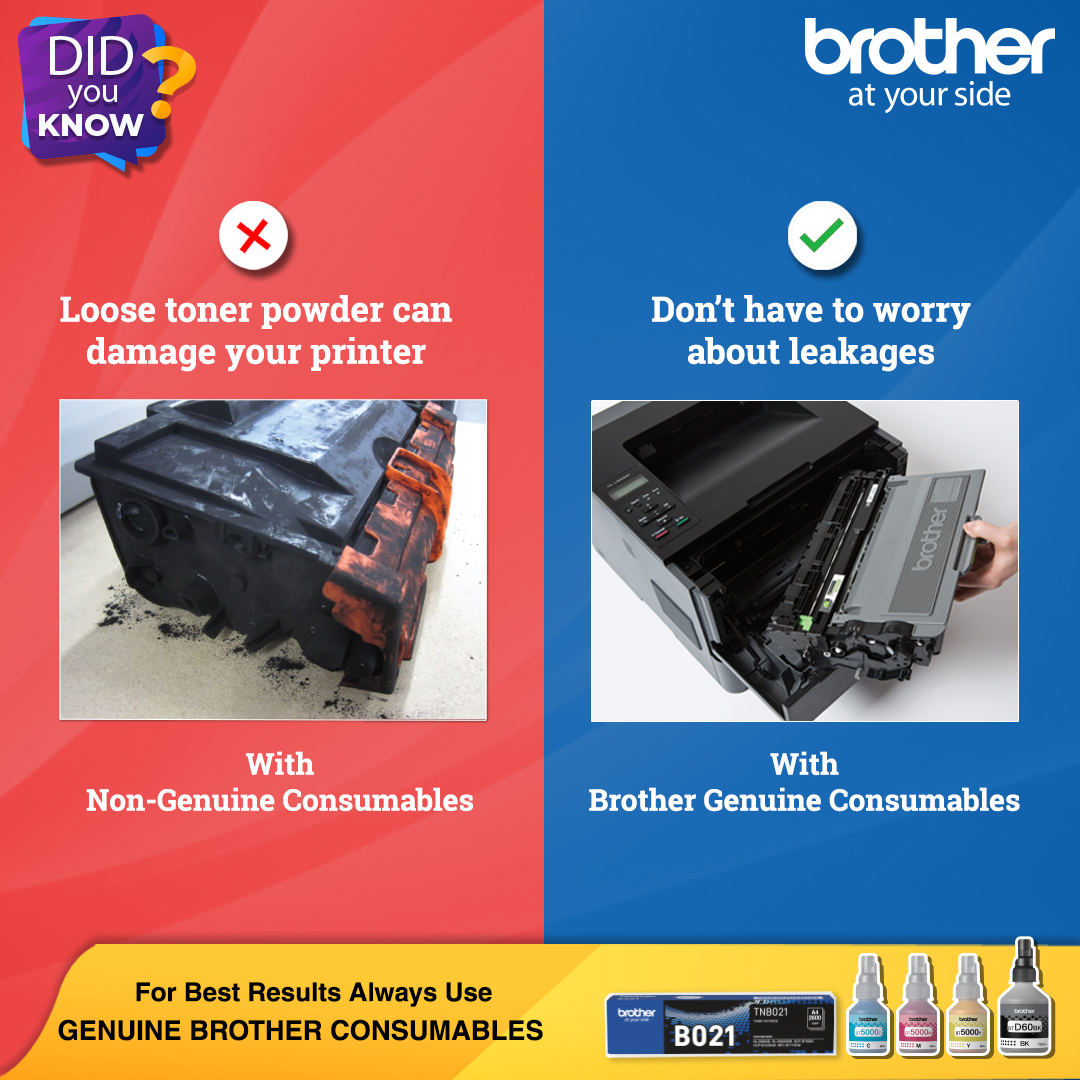 brotherindia's tweet image. Always opt for #GenuineBrotherConsumables

Using a Non-Genuine Brother Toner, can damage your printer!

For Verifying #GenuineBrotherProducts - 
brother.in/en/support/sup…

#BrotherToner #BrotherTonerCartridge #BrotherToners

#BrotherIndia #Brother #GlobalBrandFromJapan #AtYourSide