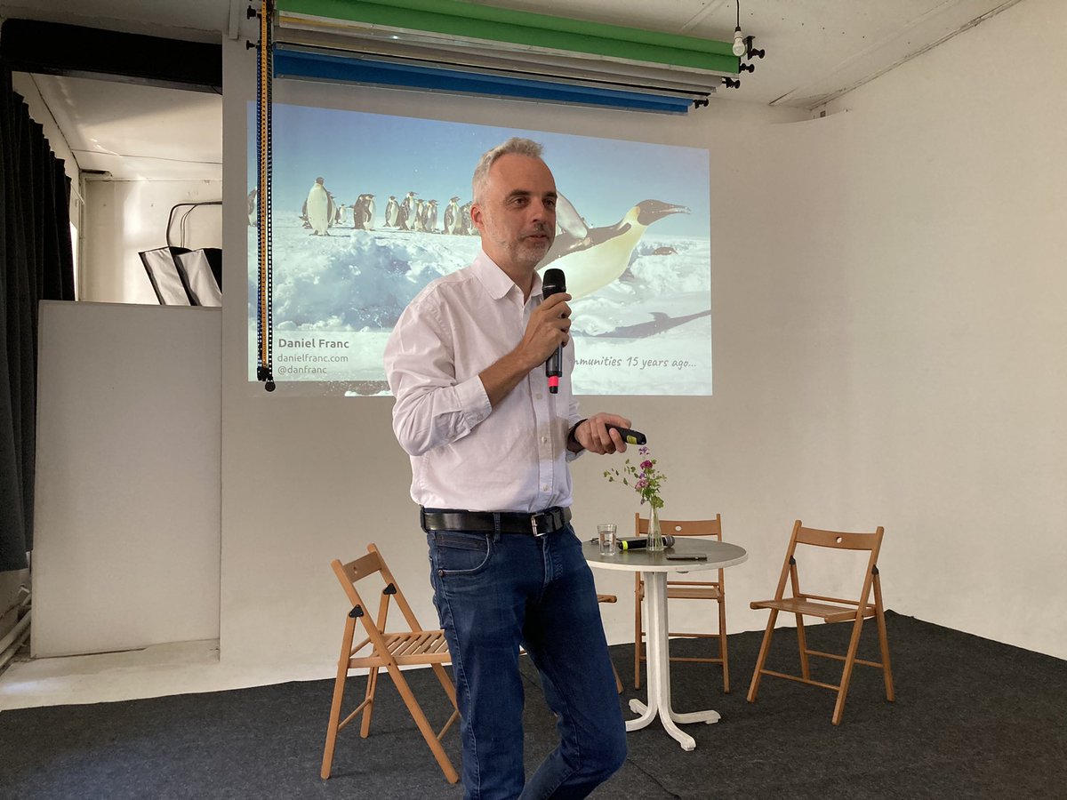 JanBleha's tweet photo. Keynote by @danfranc at #cbw2022. 

"There is a good level of foolishness you need to have to do the #community building"

"There are no alfa males among #penguins".

"The first Czech hackathon ever took place in @brnomycity" ;) https://t.co/cFHLZJCvl3