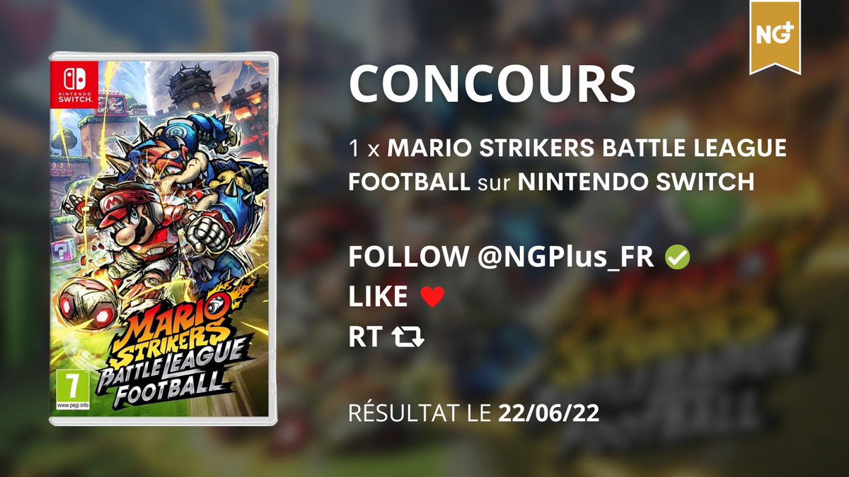 NGPlus_FR's tweet photo. CONCOURS ⚽️

Tentez de remporter Mario Strikers Battle League Football (code Nintendo Switch) et défiez vos amis au ballon rond ! Pour participer : 

- ❤️ et 🔁 ce tweet
- Suivre @NGPlus_FR 
- Tag tes potes que tu veux affronter 🔥

TaS le 22/06/2022
#CONCOURS #Giveaway https://t.co/R7rv2o41Ok