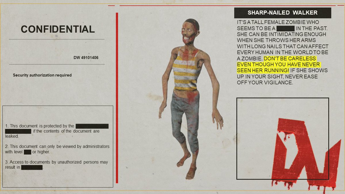Deadwalker_v's tweet photo. [Walker] Sharp-nailed Walker 

It's a tall female zombie who seems to be a model in the past....

https://t.co/tS7JKqpjP0 https://t.co/eXtysFu8AA