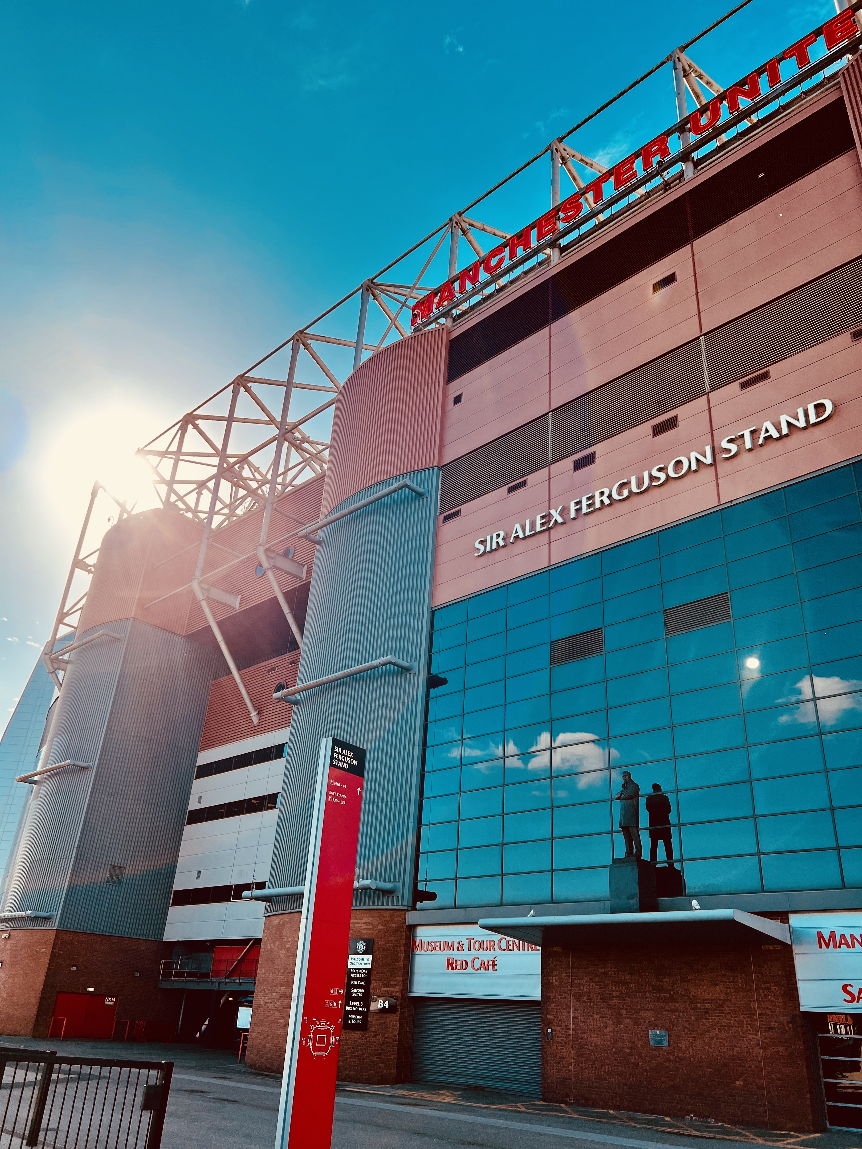 A picture from outside the Sir Alex Ferguson Stand in the sunshine.