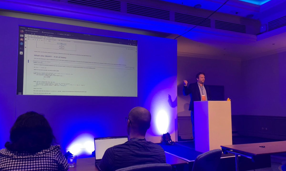 MarcSkovMadsen's tweet photo. @andersbogsnes on stage at @pydatalondon 2022 giving a tutorial on @sqlalchemy. 

Check out his tutorial https://t.co/IBHAkGZSfL

#python #datascience #dataviz https://t.co/a4OFzLNF3P