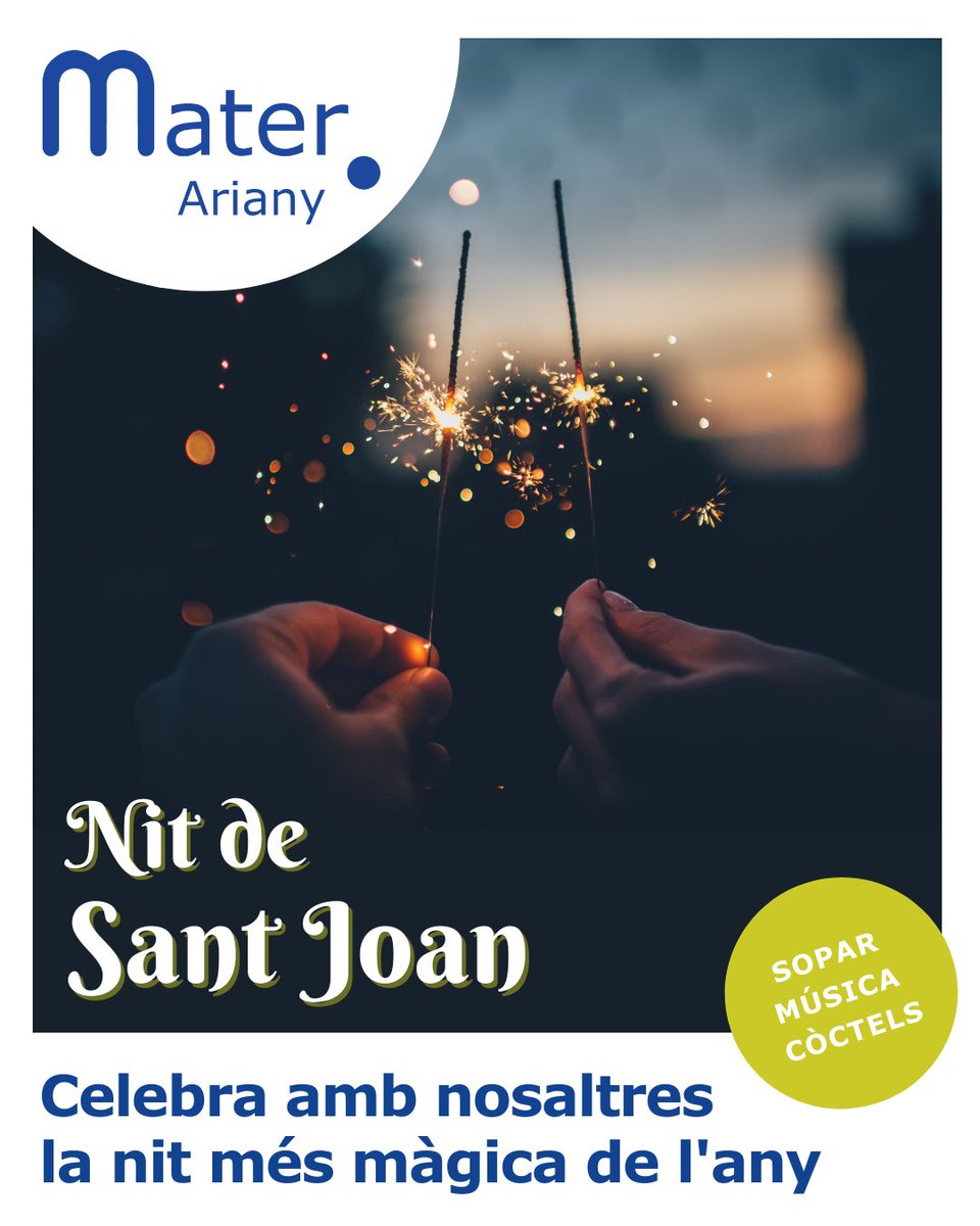 orgmater's tweet photo. Celebra amb nosaltres la 🎇 𝑵𝒊𝒕 𝒅𝒆 #𝑺𝒂𝒏𝒕𝑱𝒐𝒂𝒏. 💫 Música 🎤 en directe, menú protagonitzat ✖️ sabors 🍅🧀 de la tradició culinària mallorquina i moltes sorpreses ➕ t'esperen a 🔵 «@orgmater #Ariany». ▶️ https://t.co/iSbzxRahwn 😊 Reserva: 📞 661 240 121. #SOMMater 💙 https://t.co/zwmmUW80U6