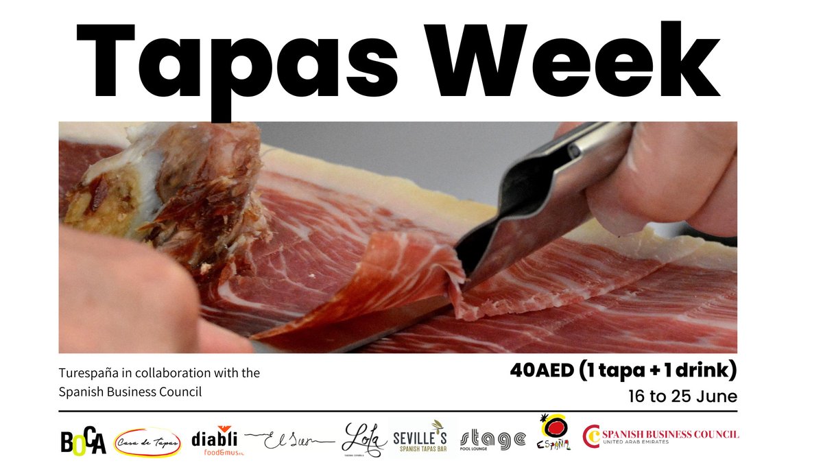 SpainMiddleEast's tweet photo. "Tapas makes the world a better place"
Celebrate the Tapas week at one of the top Spanish restaurants from 16th to 25th June in UAE for only 40 AED!!
Don't forget to share your images with us😋
#Tapasweek #Spanishbusinesscouncil #visitspain #Tapas
@spanishbusinesscouncil https://t.co/4MIU1YbRfW