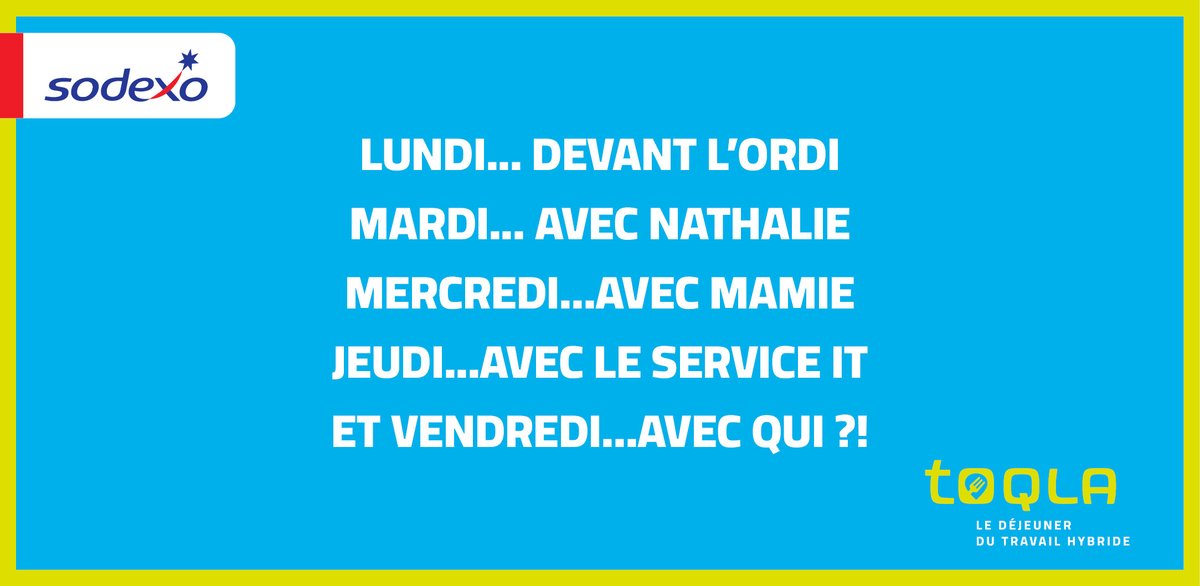 Pluxee_France's tweet photo. Comment gĂ©rer un collaborateur qui change de lieu chaque jour, dans le respect de la rĂ©glementation et sans perte de pouvoir dâachat ? Et si la solution sâadaptait au collaborateur ?
Nous avons trouvé la solution grùce à #Toqla : https://t.co/o3GXLUoOAt
#Qvt #MarqueEmployeur https://t.co/EHEri7zQZK