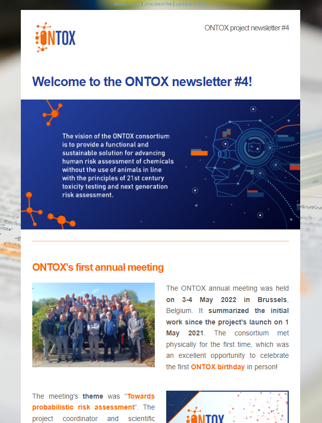 #ONTOXnewsletter No 4 is released ➡️ontox-project.eu/newsletter/ont…! 📝Subscribe now ➡️ ontox-project.eu and do not miss future exciting news from the #ONTOX! 
 
#ASPIScluster #StrongerTogether #betterscience #invitro #insilico #AI #toxicology #Act4LabAnimals #nonanimaltesting