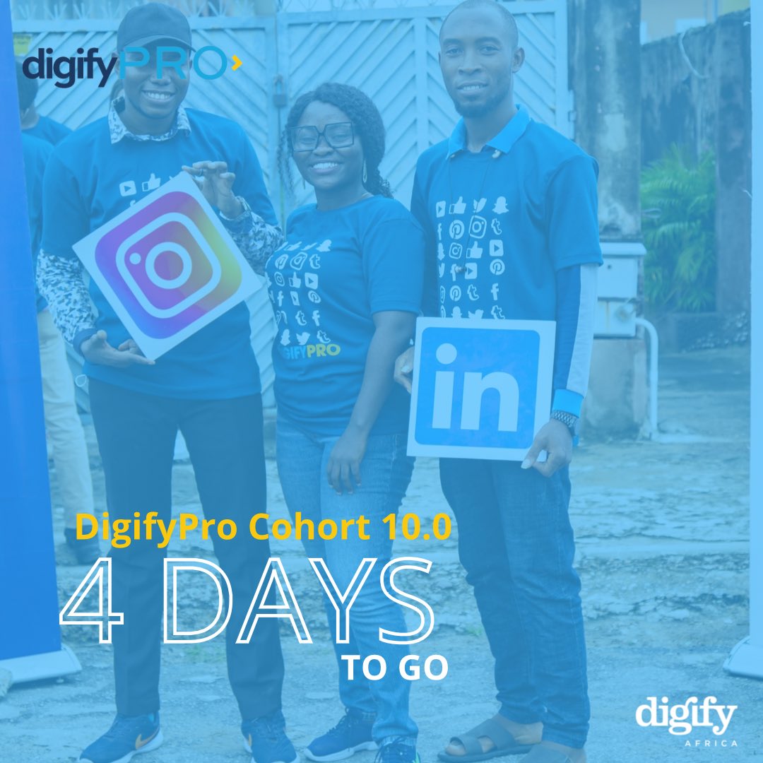 Digify_NG's tweet photo. We’re just 4 days away from the start of a better you. We can hardly wait!
#GetDigified #DigitalTransformation
#DigifyPro #DigifyAfrica #DigifyPro2022 #DigifyProC10 #DigitalSkills #DigitalMarketing #DigifyNG @digifyng https://t.co/1MKwJn6zsv