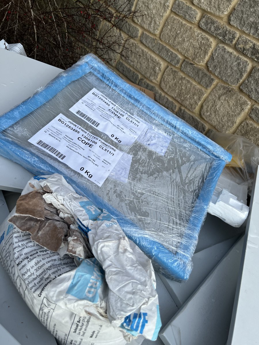 Just a comment of <a href="/JohnLewisRetail/">John Lewis & Partners</a> green credentials. This is a pile of brand new unopened expensive kitchen components thrown straight it a skip rather than recycled for other jobs during our kitchen installation. Two cubic metres of new stuff binned. Explain that <a href="/johnlewishelp/">John Lewis & Partners Customer Service</a>