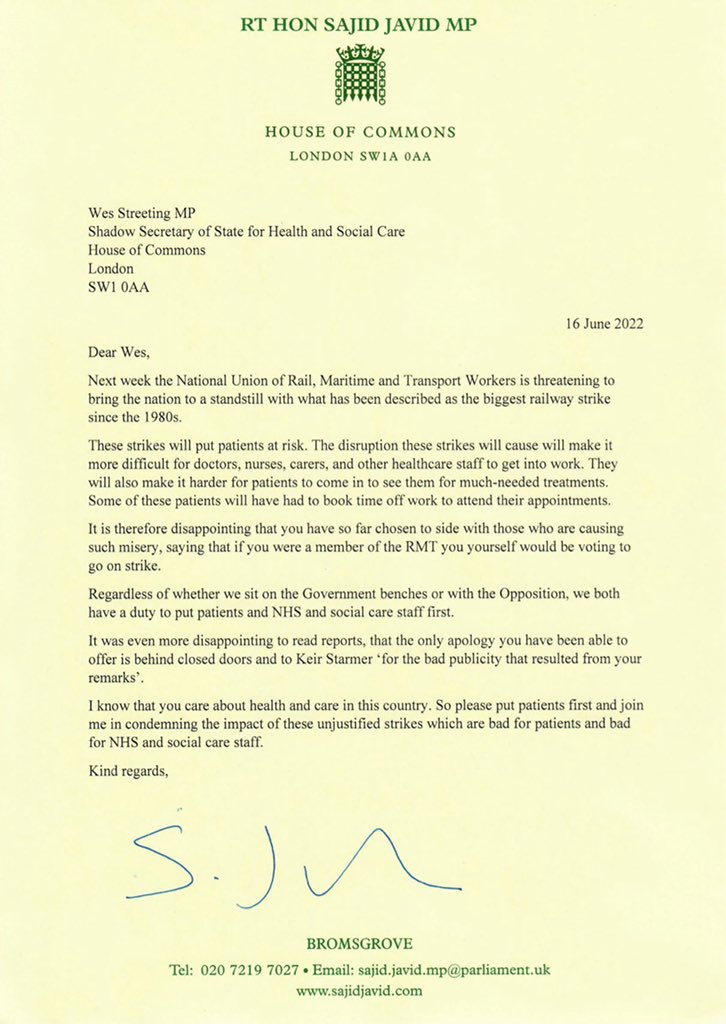 Vulnerable patients will miss appointments.

Doctors and nurses won’t be able to get to work.

It’s time <a href="/wesstreeting/">Wes Streeting</a> put patients first, stands up for the NHS and condemns the unjustified rail strikes.
