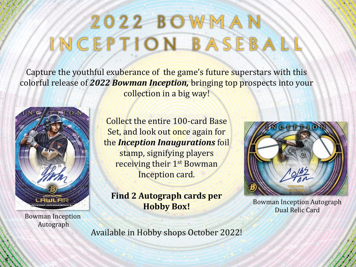 MintHeadquarter's tweet photo. 2022年10月19日発売予定⚾TOPPS 2022 BOWMAN INCEPTION BASEBALL HOBBY【製品情報】 | Trading Card Journal https://t.co/GjFJLNXn9y 
#TOPPS 社 #MLB 公式 #ベースボールカード の定番ブランド「ボウマン・インセプション」2022年版！#toppsbowman #bowmaninception #baseballcards #トレカ https://t.co/3JHTXWzL4q