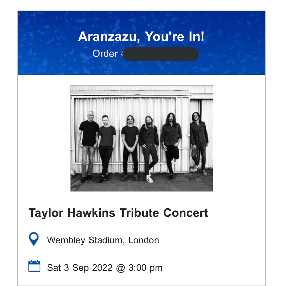 Nano_Zah's tweet photo. I’ve never struggled so much to get tickets in my life 😅 got them with a coach from Birmingham that I won’t use but it was the only way hahaha 🤷🏻‍♀️@FooFightersUK @foofighters https://t.co/LIx42l8nZu