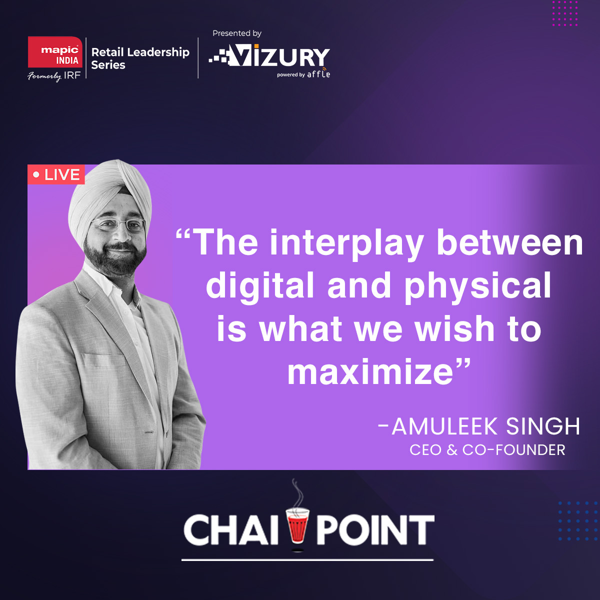 Hey, have you watched this episode yet?

Watch the second episode of the MAPIC India (Formerly IRF) Retail Leadership Series with Amuleek Singh, CEO &amp; Co-Founder of Chai point.

Sign up here: bit.ly/3MqAnDE

#Retail
