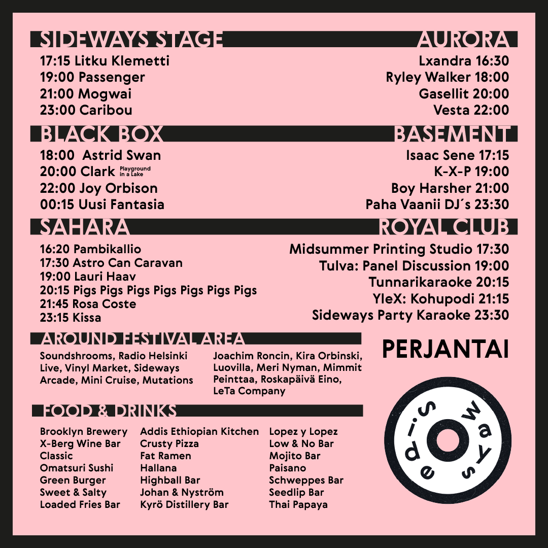 Tänään jatkuu! Aika hioa oma keikka-aikataulu kuntoon ennen iltaa. 

#sidewaysHEL