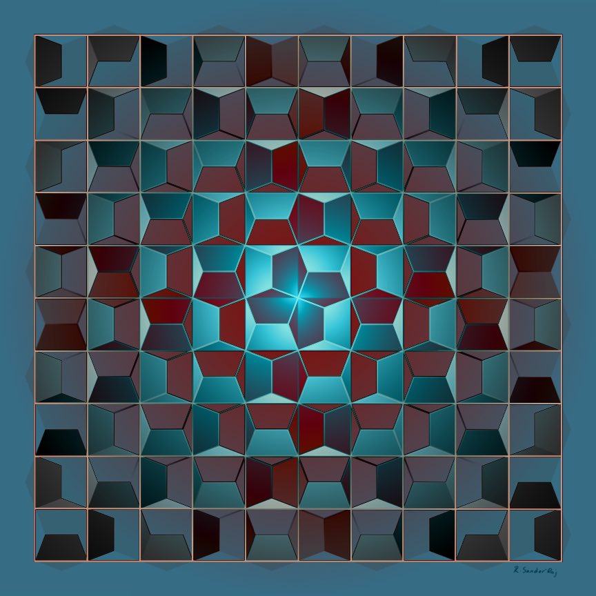 HypercubicPeg's tweet photo. “Cairo Transitions: Radial”
Does this look like a #CairoTiling to you? Or could it be a #tessellation of trapezoids and triangles?
#worldTessellationDay #tessellations #tiling #tilings #mathart #mathsart #pentagons https://t.co/K3ucpfyTG4