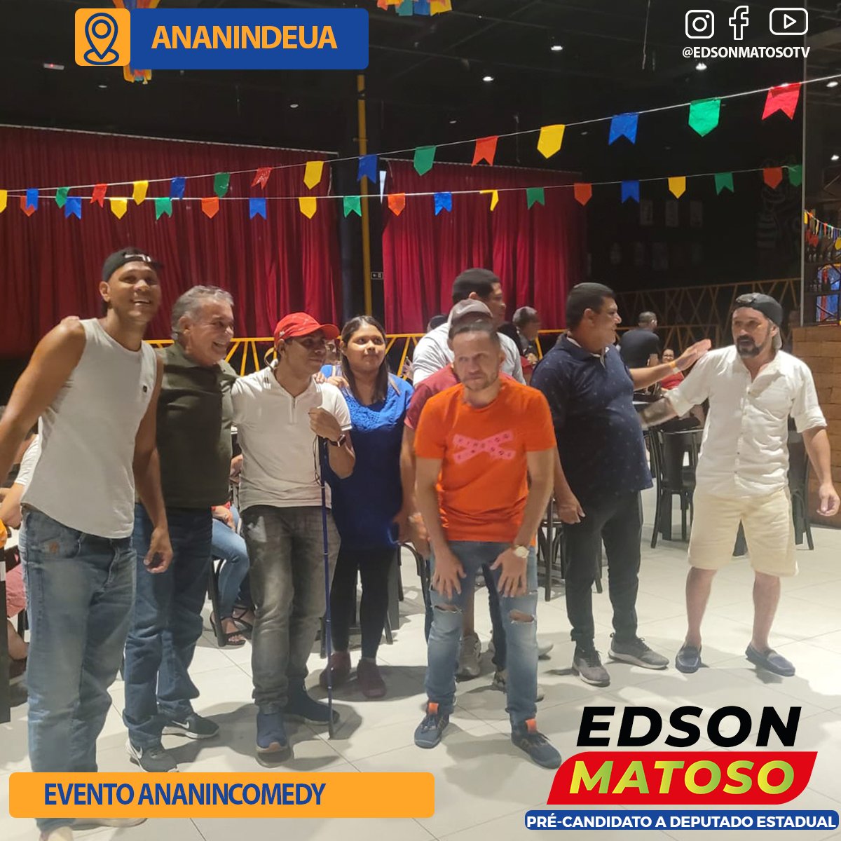 EdsonMatoso1951's tweet photo. Participei de mais uma edição do Ananin Comedy com jovens Humoristas e comediantes de Belém e Ananindeua @largados o cantor Boribori, @leocamaso, humorista Sandro Almeida, @djmatrix, @Sérgioohetero e amigos

#edsonmatoso #edsonmatosotv #estadodopará #agoraecomomatoso https://t.co/GJnFlDcBgb