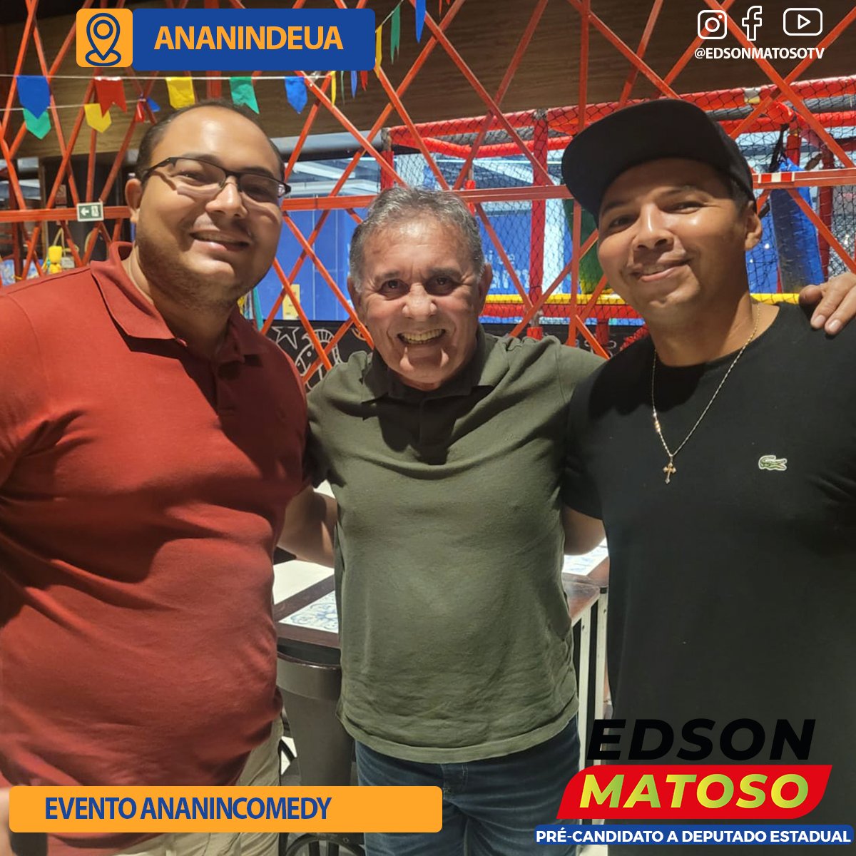 EdsonMatoso1951's tweet photo. Participei de mais uma edição do Ananin Comedy com jovens Humoristas e comediantes de Belém e Ananindeua @largados o cantor Boribori, @leocamaso, humorista Sandro Almeida, @djmatrix, @Sérgioohetero e amigos

#edsonmatoso #edsonmatosotv #estadodopará #agoraecomomatoso https://t.co/GJnFlDcBgb