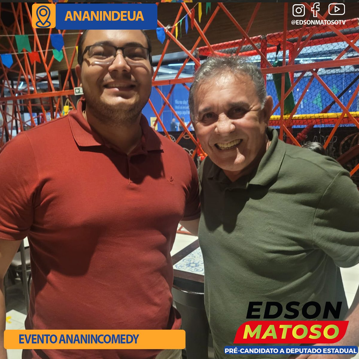 EdsonMatoso1951's tweet photo. Participei de mais uma edição do Ananin Comedy com jovens Humoristas e comediantes de Belém e Ananindeua @largados o cantor Boribori, @leocamaso, humorista Sandro Almeida, @djmatrix, @Sérgioohetero e amigos

#edsonmatoso #edsonmatosotv #estadodopará #agoraecomomatoso https://t.co/nWKn5IZZJo
