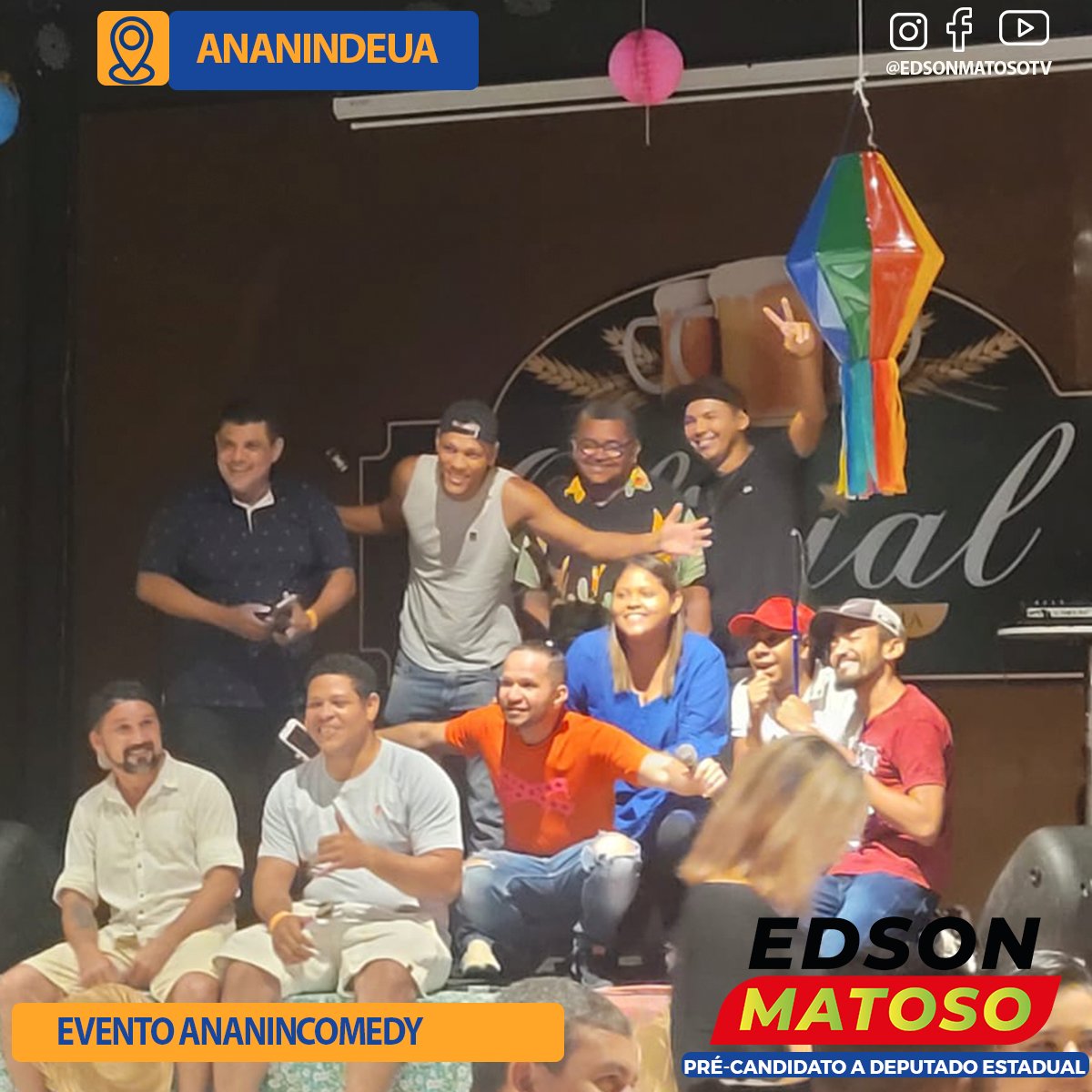 EdsonMatoso1951's tweet photo. Participei de mais uma edição do Ananin Comedy com jovens Humoristas e comediantes de Belém e Ananindeua @largados o cantor Boribori, @leocamaso, humorista Sandro Almeida, @djmatrix, @Sérgioohetero e amigos

#edsonmatoso #edsonmatosotv #estadodopará #agoraecomomatoso https://t.co/nWKn5IZZJo